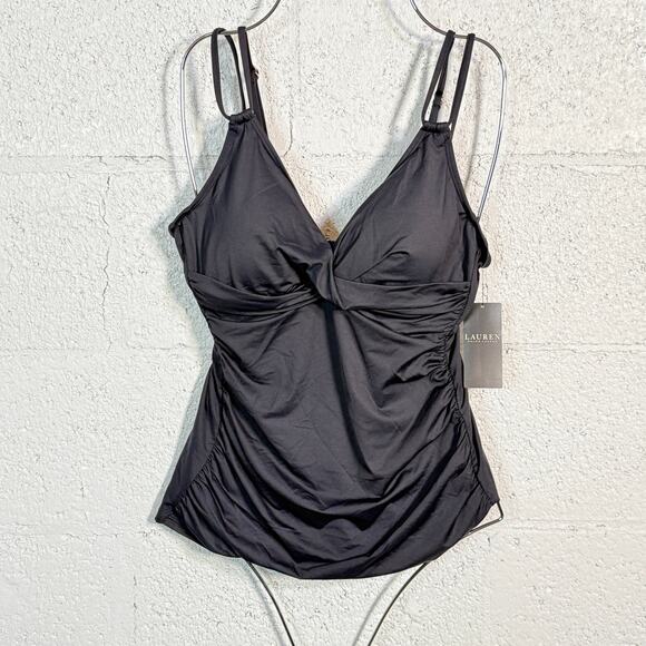 Ralph Lauren Women's Double-Strap Twist-Front Tankini Top 8 black, MSRP $118 - Picture 1 of 8